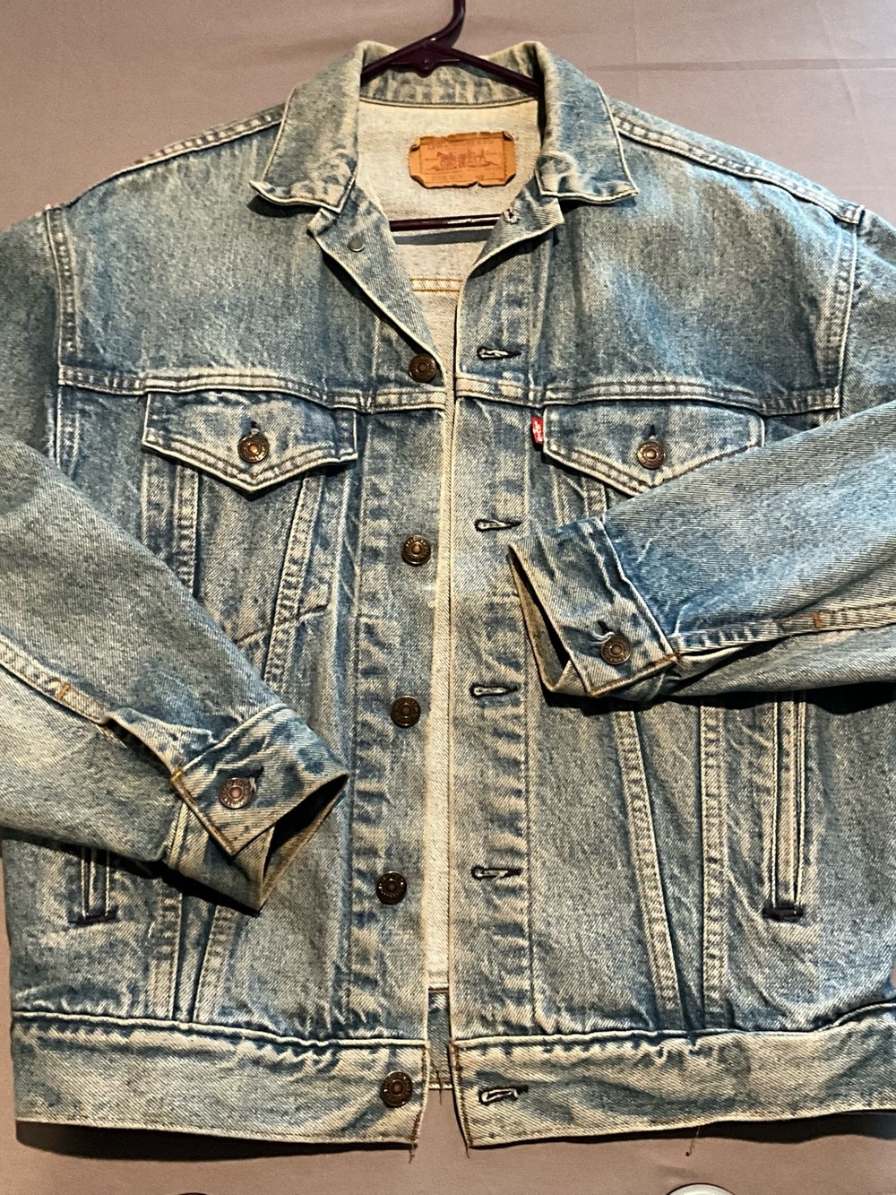 Womens Levis Denim Jacket Sz Large With Custom Quilt Fabric Style Back Design